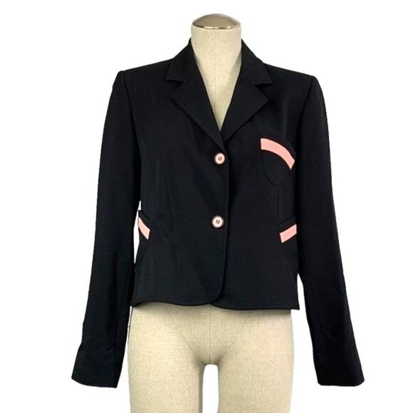 Harve Benard Women’s Cropped Tuxedo Blazer - Black/Pink, Size 8 - Picture 1 of 9